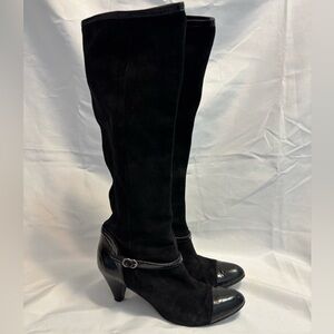 Fabio Rusconi Suede Tall Black Buckle Heeled Boot Made In Italy Size 38 EU